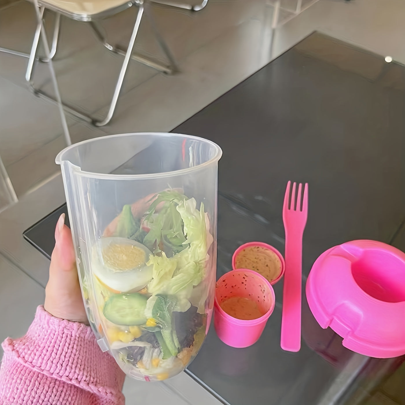 Salad Container 1000ml Portable Fruit Vegetable Milk Cup with Shaker Lid