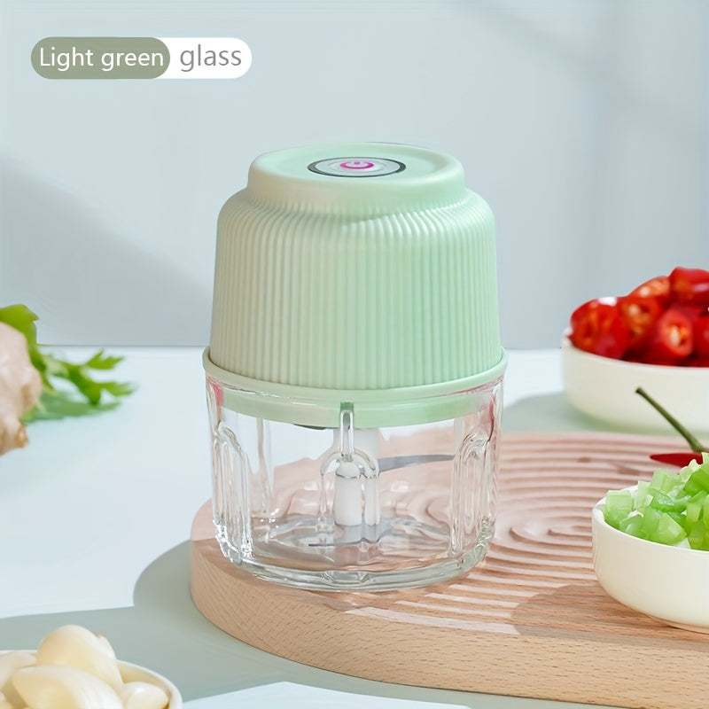 Portable Electric Garlic Chopper 260ml Glass Container USB Rechargeable Outdoor BBQ