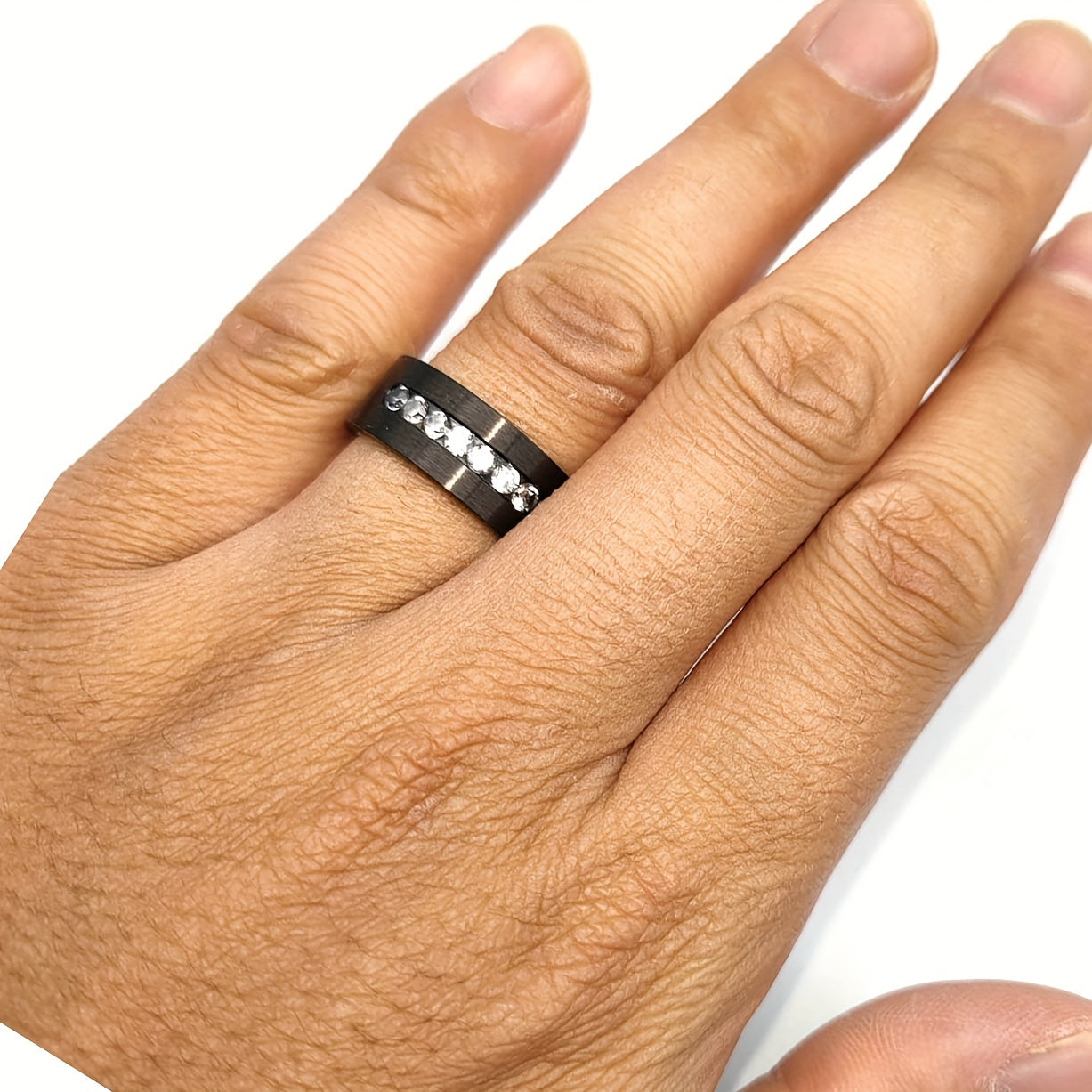 Matte Yellow Gold Round AAA CZ Titanium Steel Men's Wedding Ring 8mm