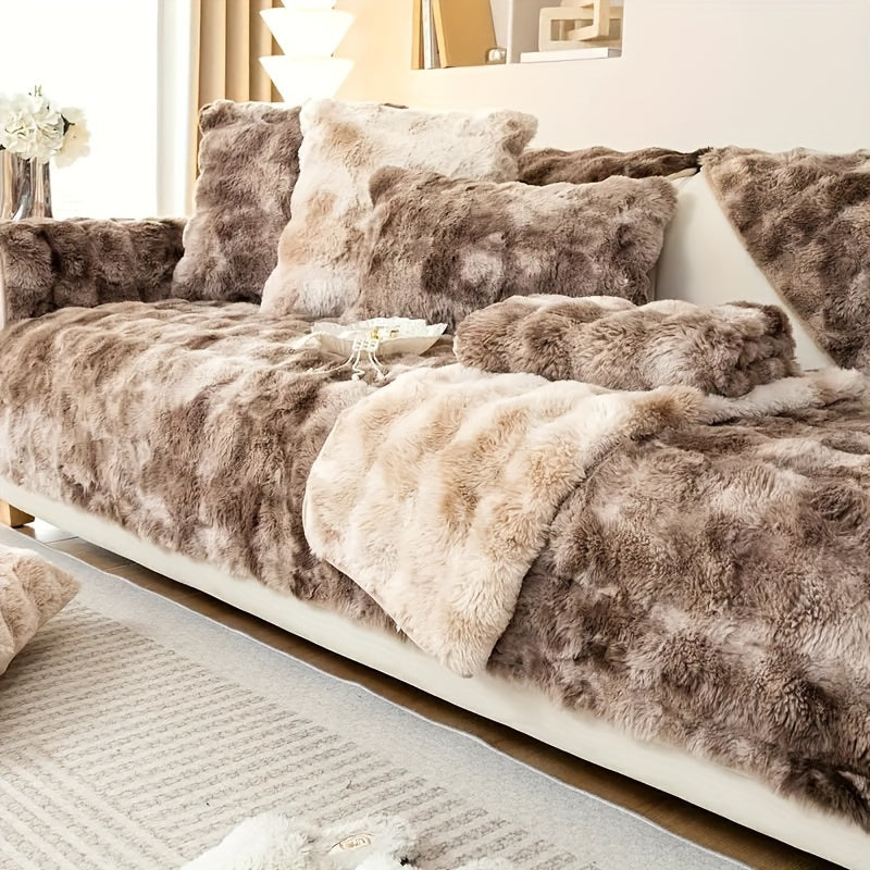 Funda de sofá de terciopelo en degradado beige y marrón, antideslizante, apta para mascotas, para salón y dormitorio