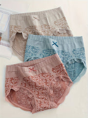 Women's Breathable Colorblock Floral Lace Briefs 3-Pack