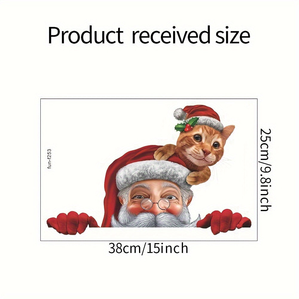 Contemporary Santa and Kitten Christmas Window Cling Festive Holiday Decor
