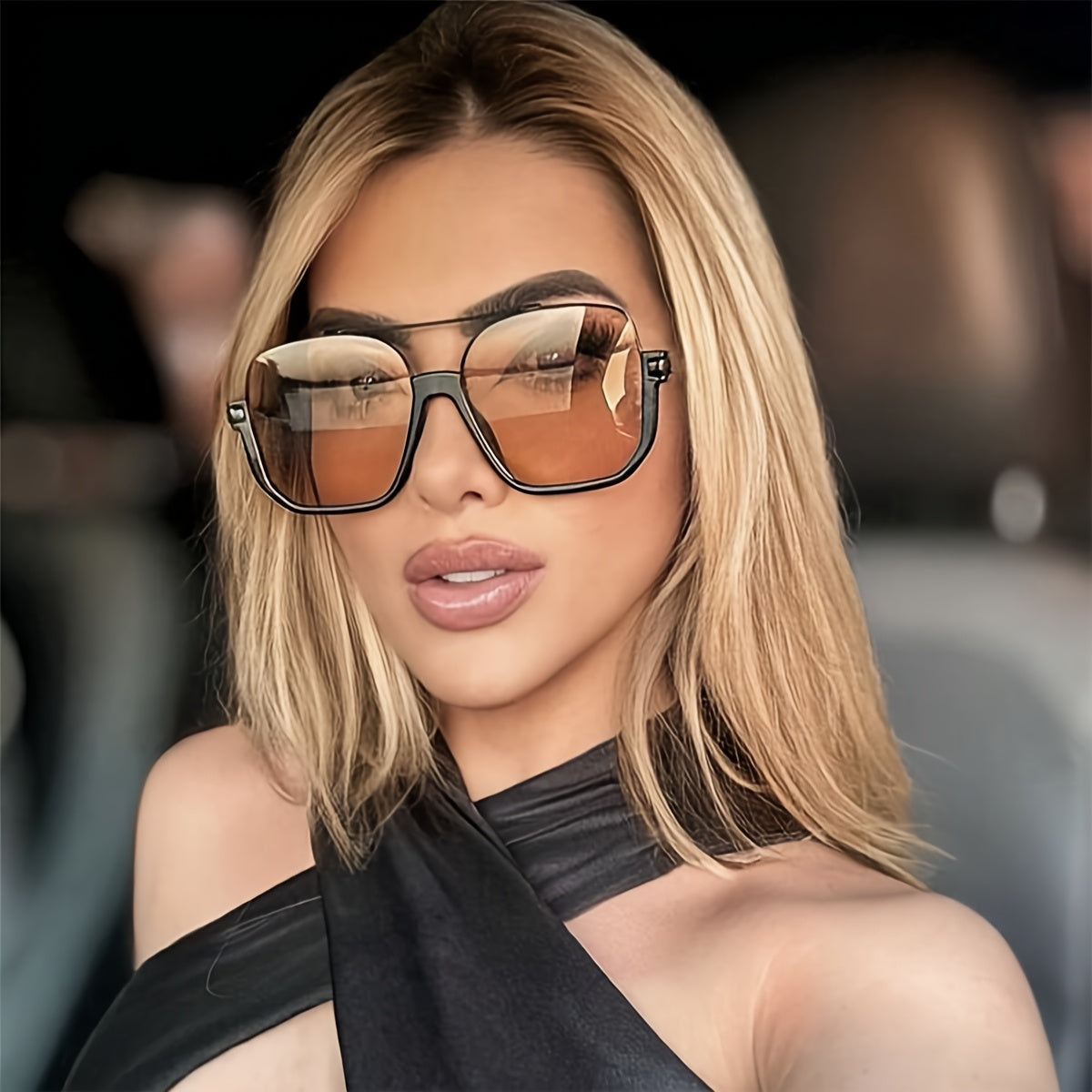 Women's Square Glasses Metal Frame Anti-Reflective PC Lens Large Double Bridge for Daily Wear and Events