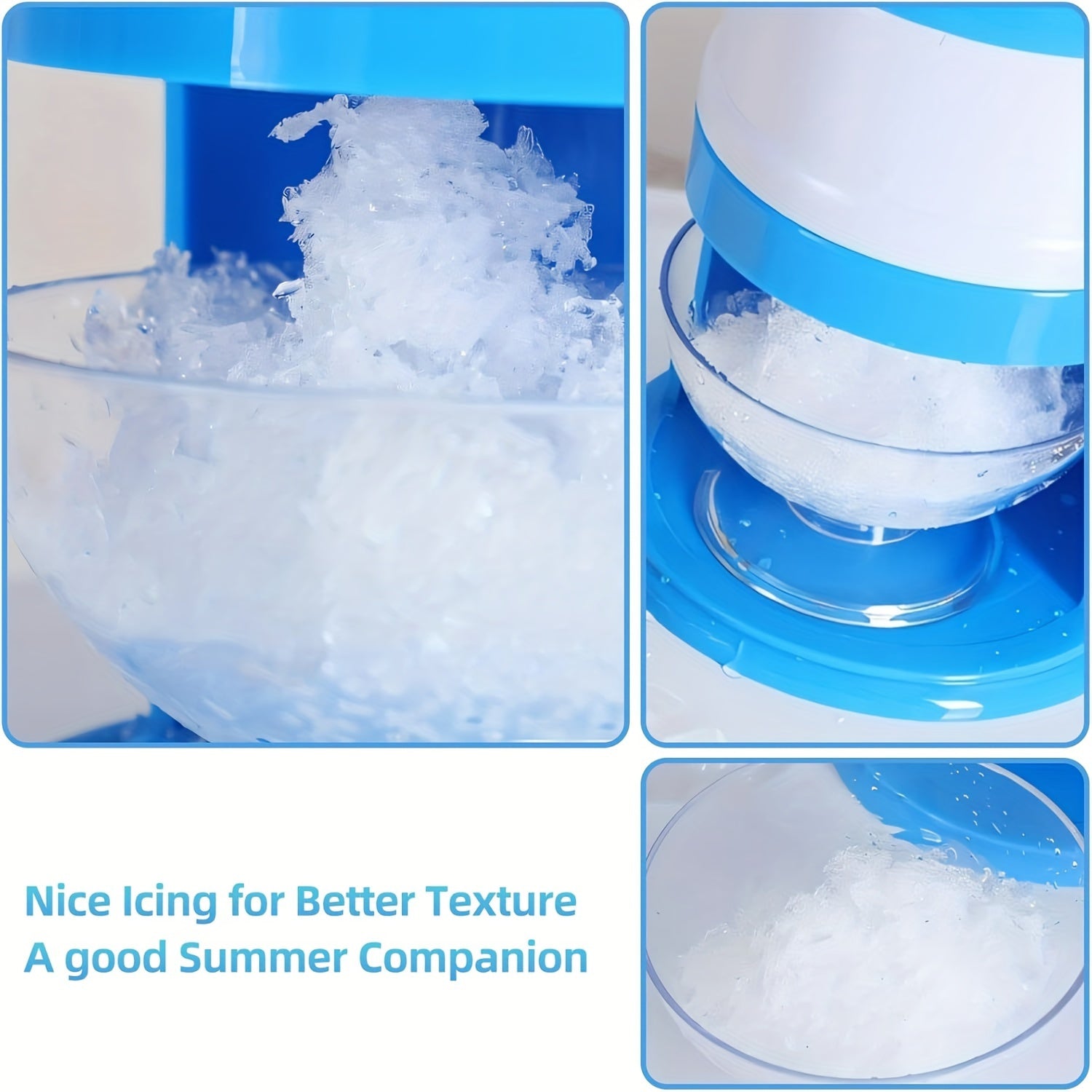 Hand-Cranked Snow Cone Maker Blue and White Plastic for Ice Cream and Cocktails