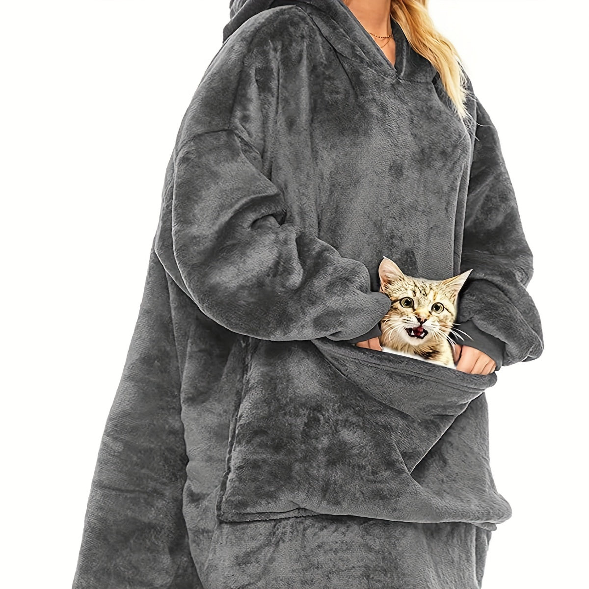 Adult Hooded Blanket with Sleeves Fleece Wearable Blanket Cozy and Comfortable