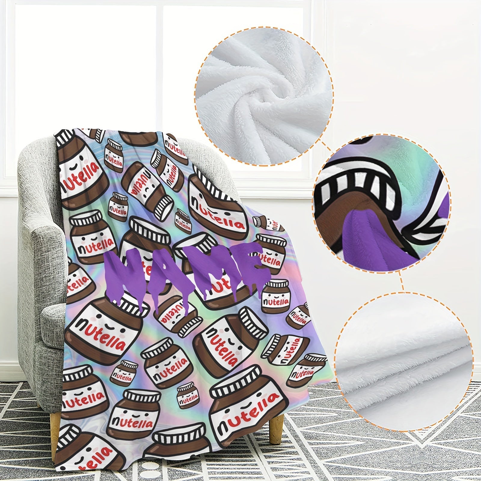 Custom Cartoon Nutella Pattern Flannel Fleece Blanket for Bed Couch Camping