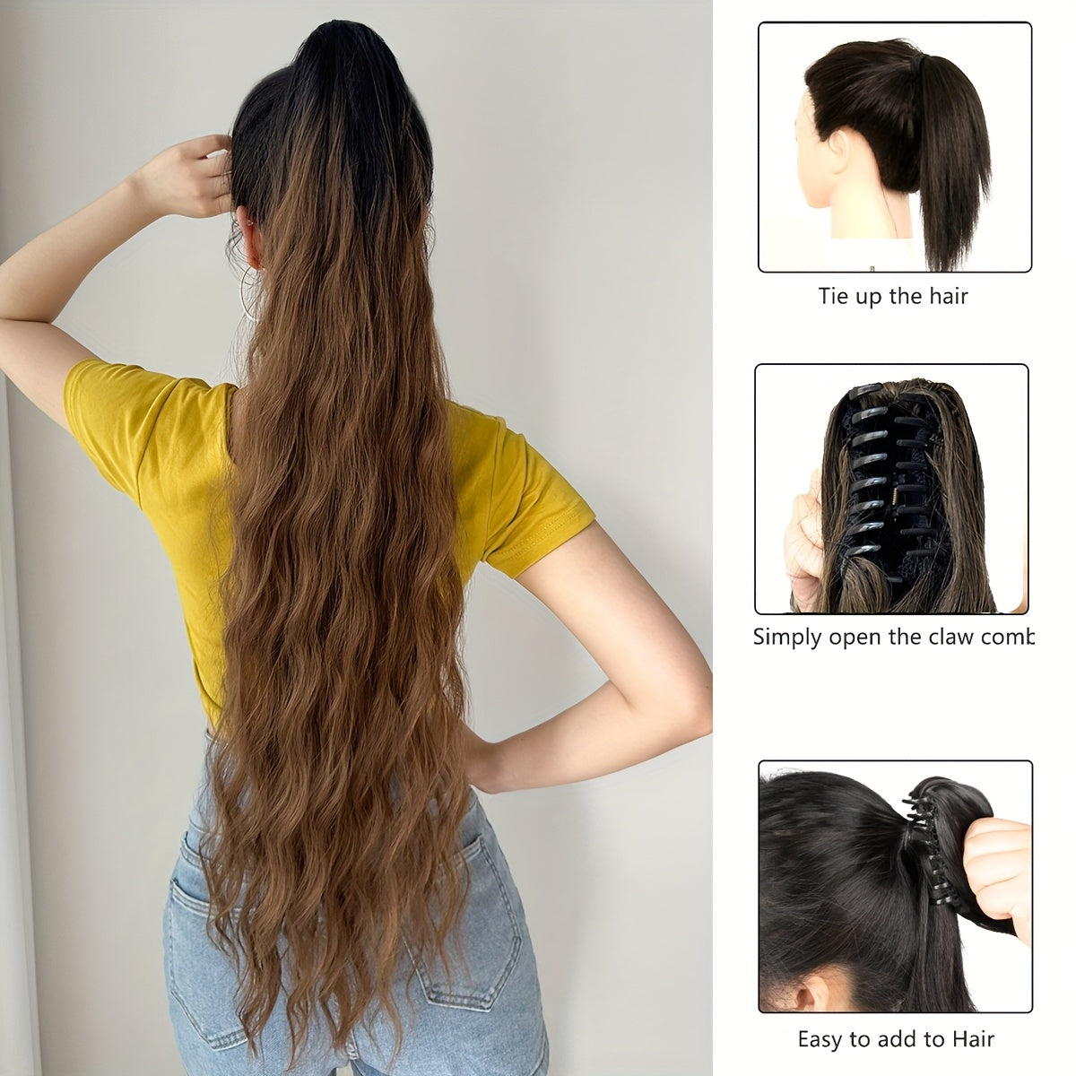Ombre Water Wave Synthetic Ponytail Hair Extension for Women 81.28cm Heat Resistant