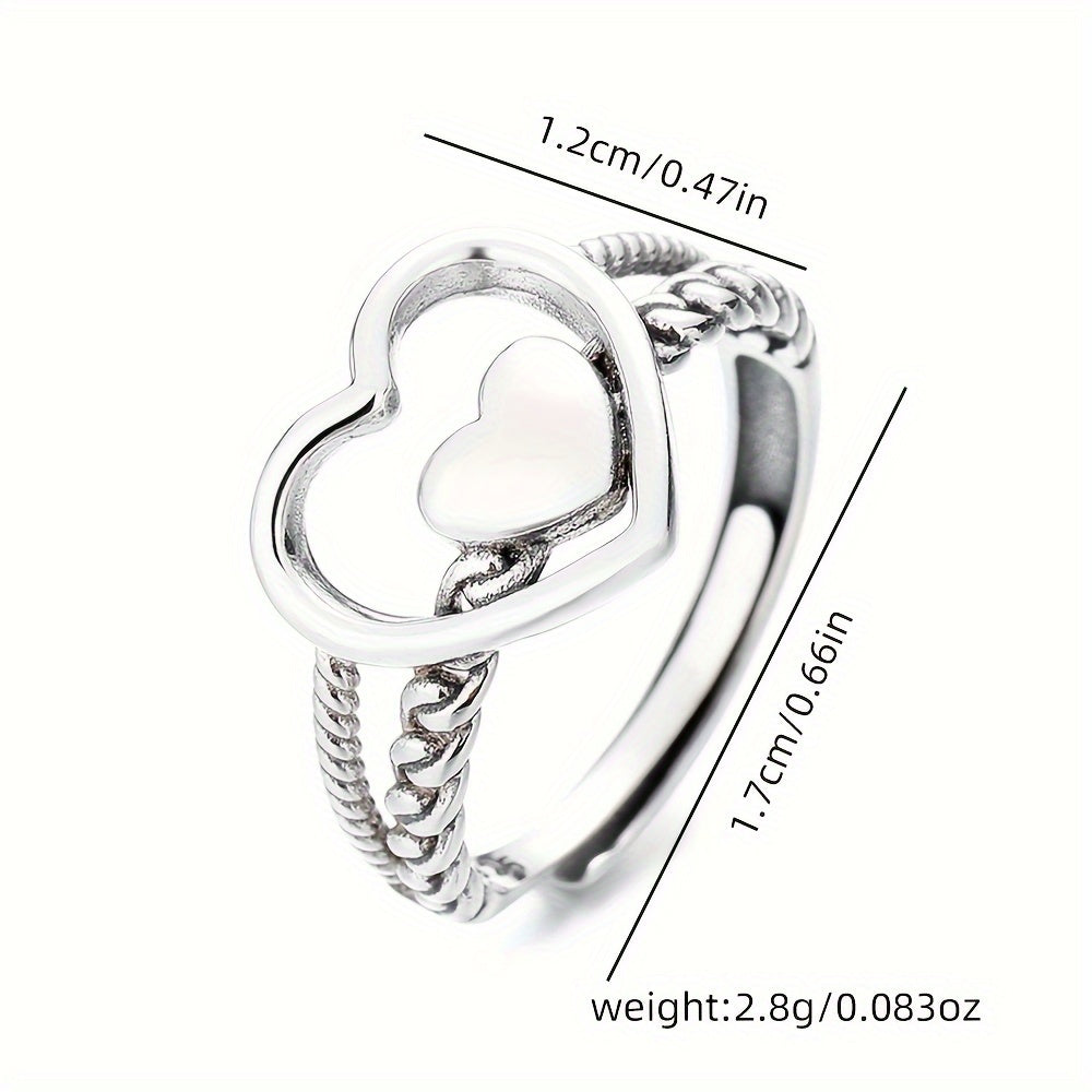 Sterling Silver Love Ring Double-Layer Hemp Lace Design Lightweight Jewelry