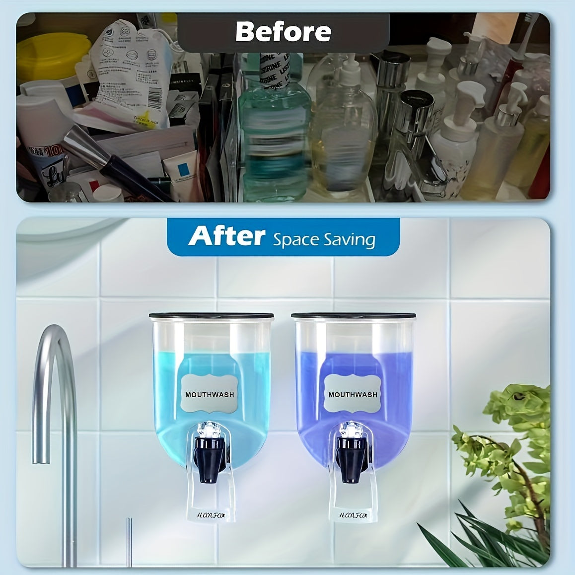 Manual Wall-Mounted Mouthwash Dispenser No Electricity Needed Durable Plastic