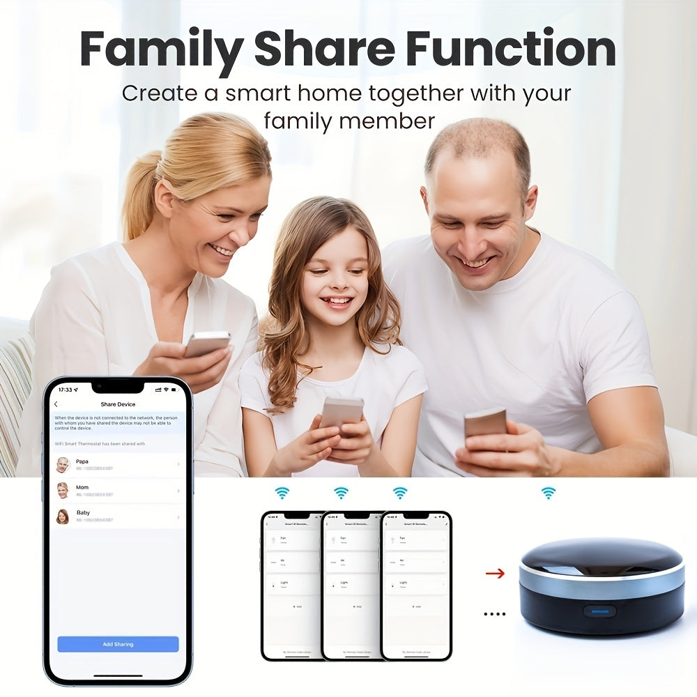 Universal Remote Control WiFi IR RF App Voice Compatible with Smart Home Devices Tabletop USB Powered