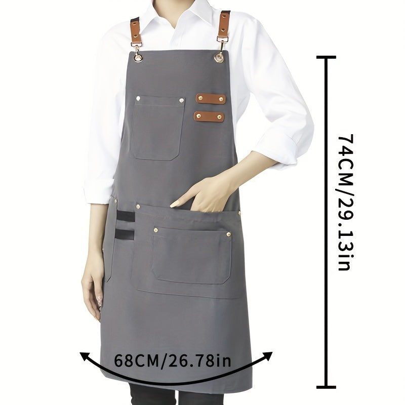 Polyester Canvas Work Apron with Adjustable Straps Multi-Pocket for Cooking Painting Carpentry