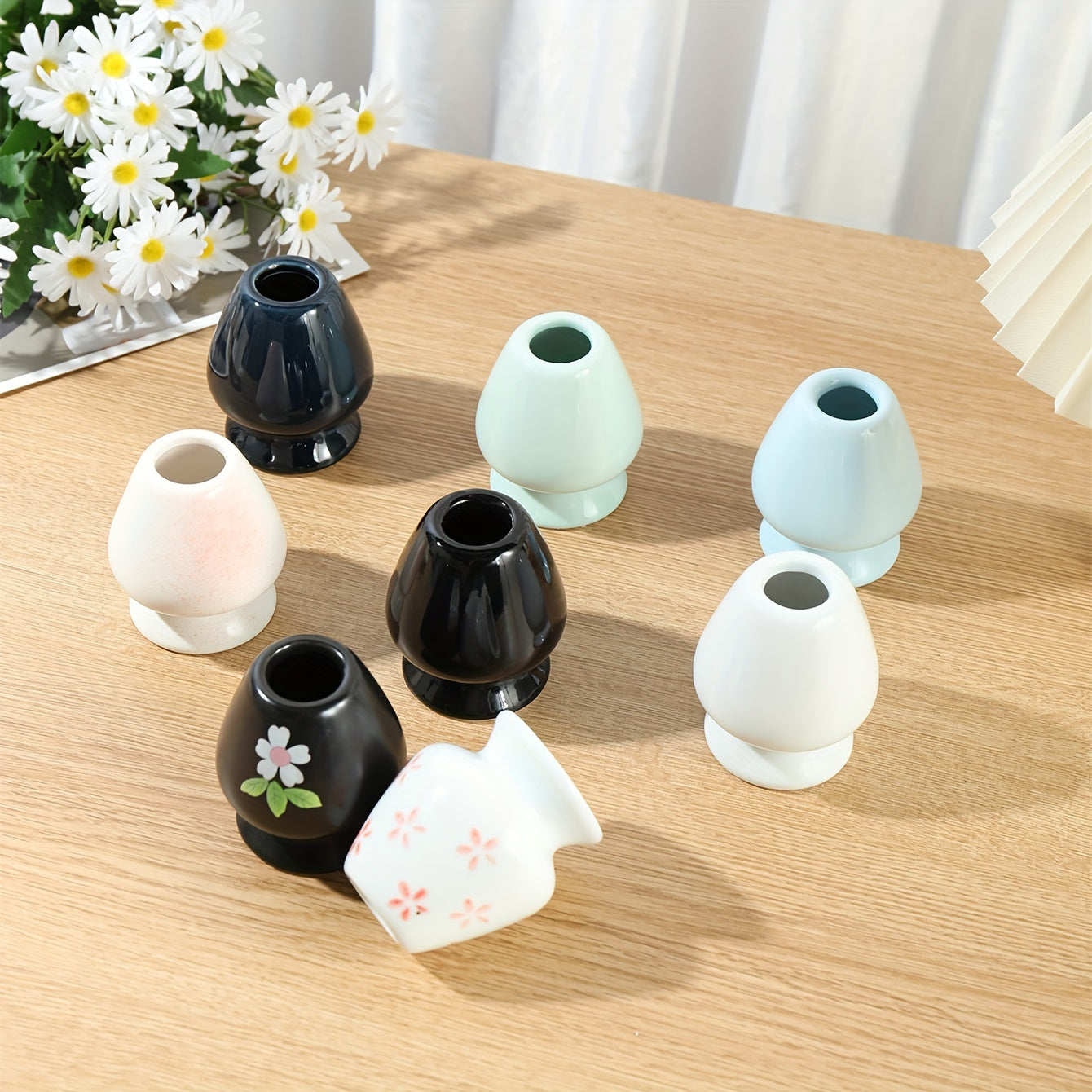 Keramika Matcha choy shlyapa tutqich uchun bambuk Chasen asbob va maydalagich cho'tkasi bilan stand