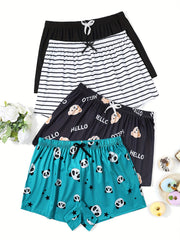 Women's Plus Size Lounge Shorts Cartoon Panda Bear Striped Elastic Waist Sleepwear