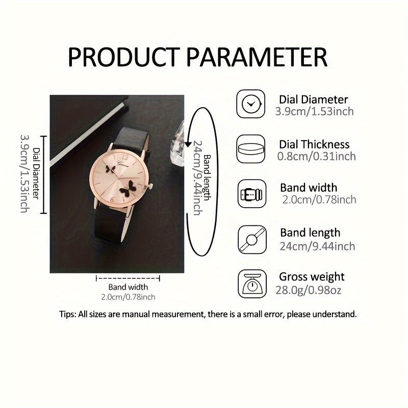 Set of 6 Women's Casual Butterfly Quartz Watches with Leather Bands and Matching Bracelets