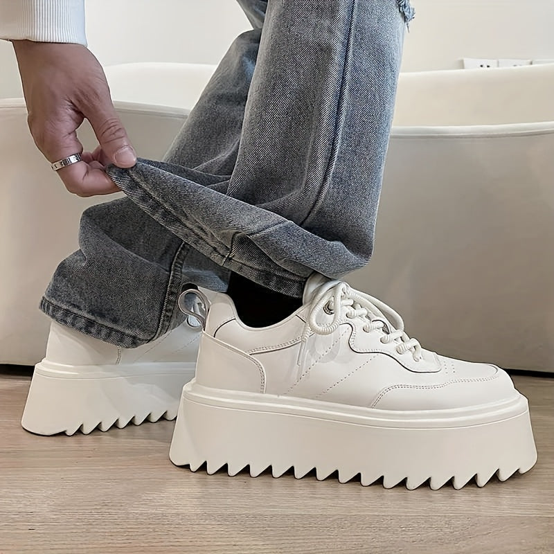 Men's Solid Color Thick Sole Sneakers Non-Slip Low-Top Casual Street Style