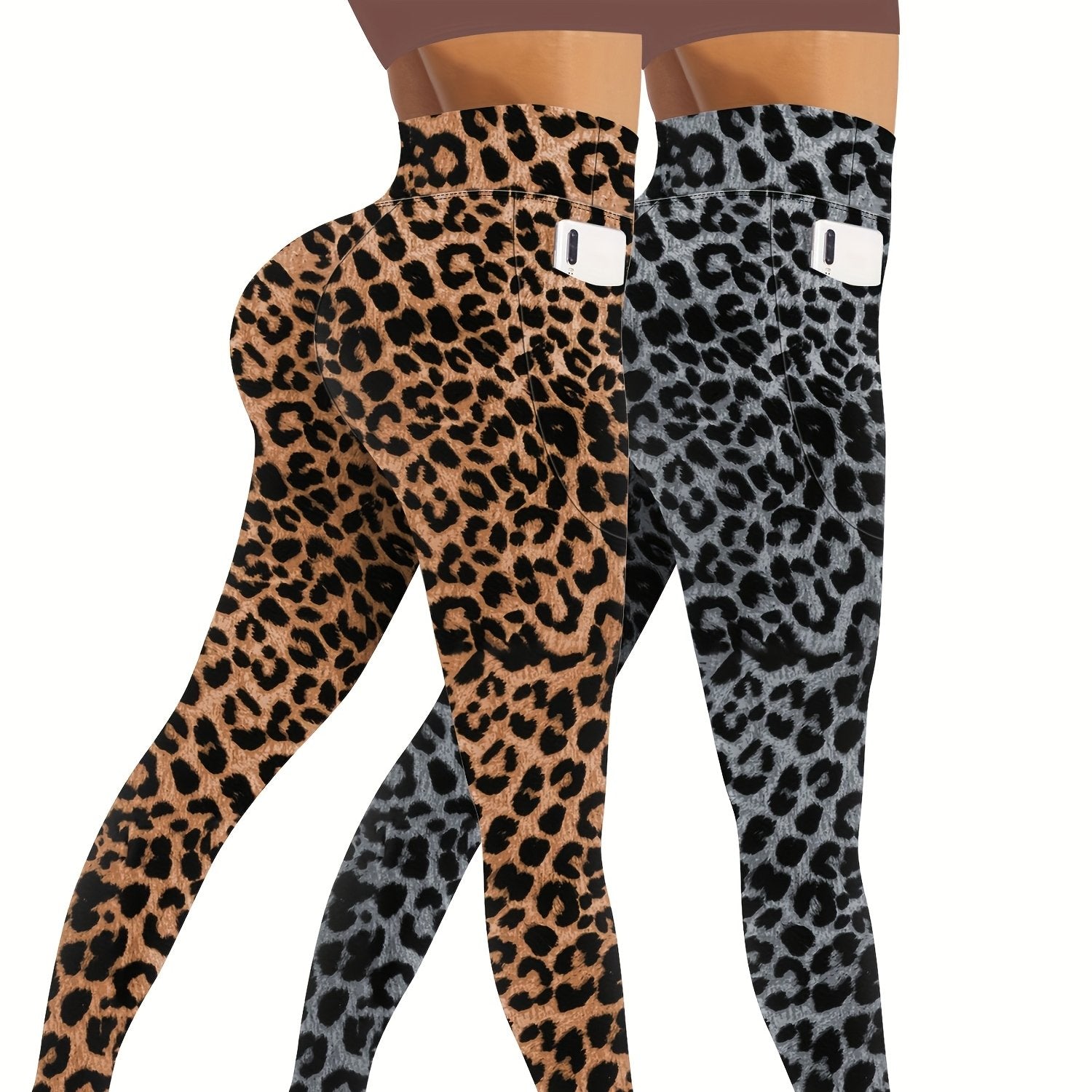 Women Yoga Pants 2pcs Large Size High-Waisted Tummy Control with Pockets