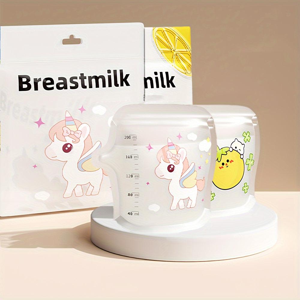 30 Pack Cartoon Breast Milk Storage Bags Temperature Sensing Freezer Safe White Red