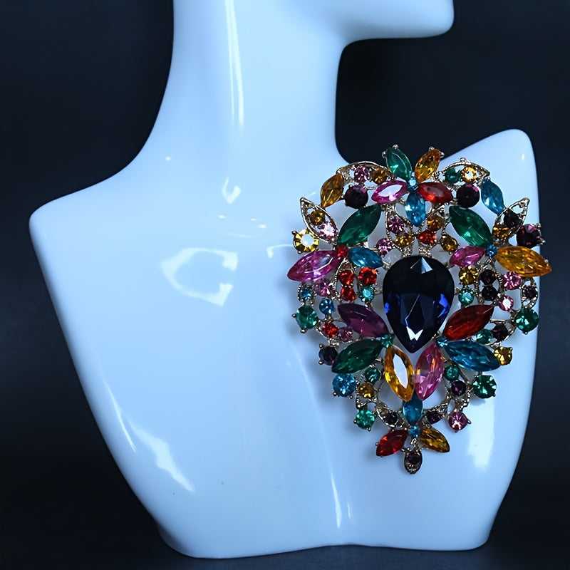 Large Crystal Glass Brooch Elegant Pin for Dresses and Sweaters