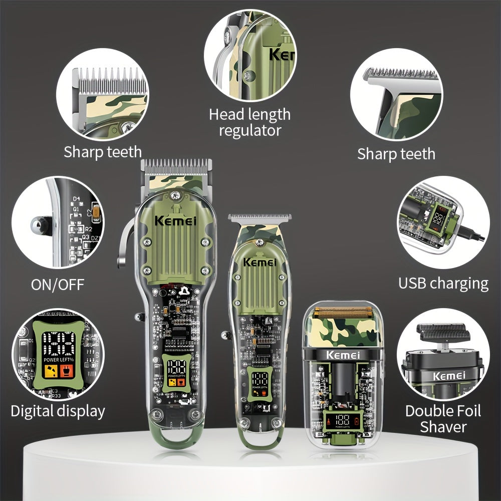 Cordless Hair Clipper Kit with USB Rechargeable Trimmer Scissors Comb Set