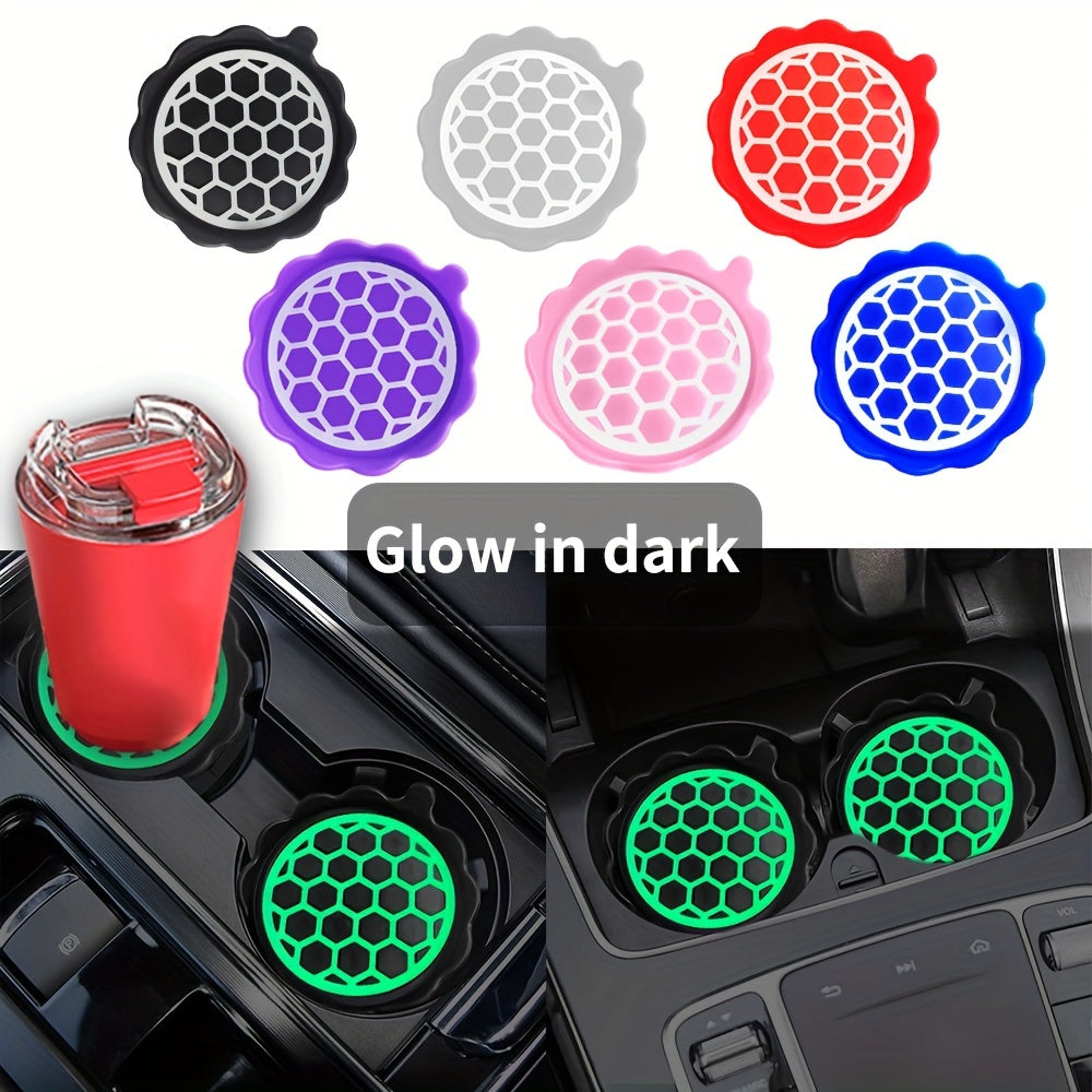 2pcs Glow-in-the-Dark Silicone Car Coasters Waterproof Non-Slip Cup Holder Inserts