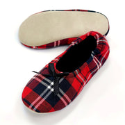 Zapatos planos de ballet de cuadros rojos para mujer con lazo, zapatos cómodos sin cordones