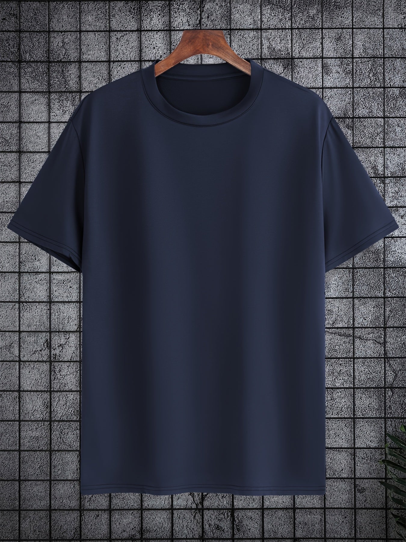 Мужская большая полиэстеровая однотонная футболка с круглым вырезом и короткими рукавами для лета