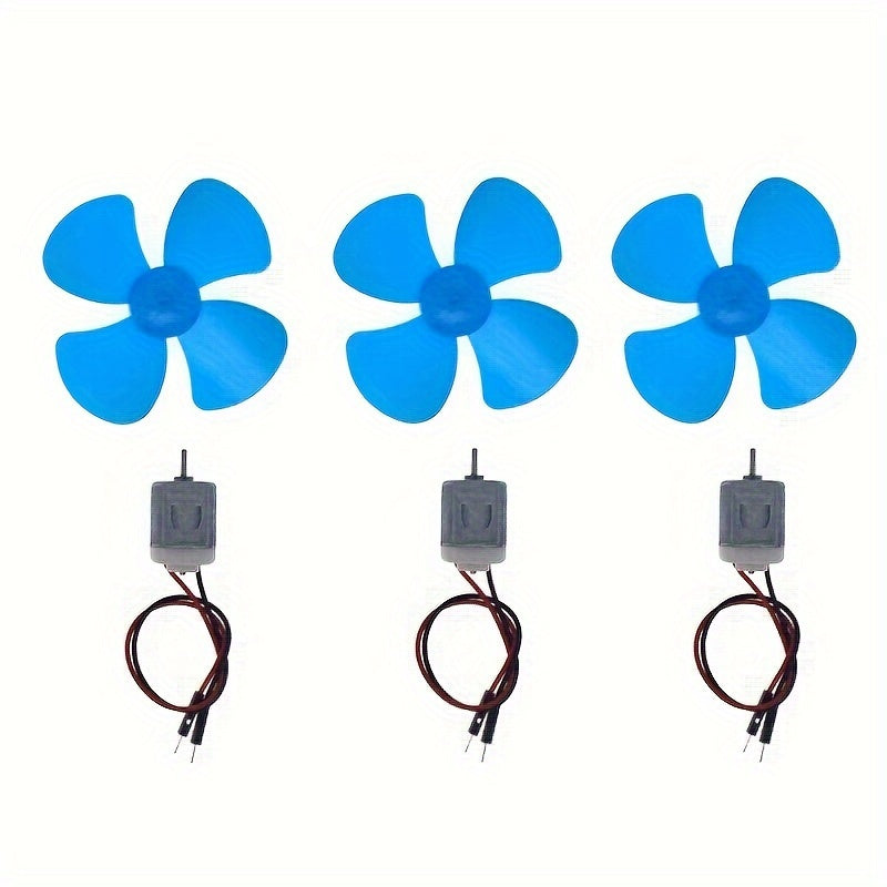 Set of 3 Miniature High-Speed DC Motors with Blue Plastic Fan Blades 130 Motors
