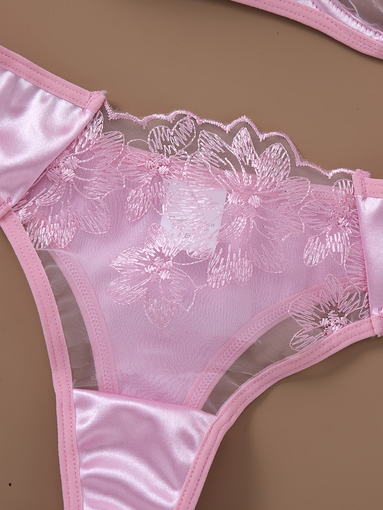 Pink Flower Embroidery Lingerie Set for Women Valentine's Day Gift