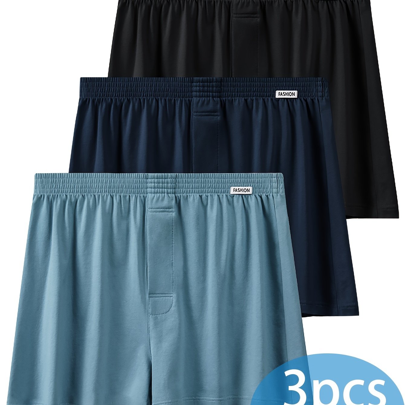 Men's Cotton Boxer Briefs 3-Pack Breathable Stretch Comfort Fit Casual Shorts
