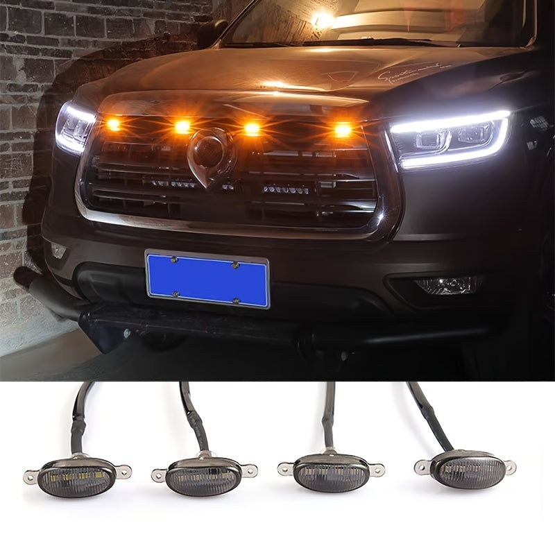 Luz de parrilla LED de ámbar ahumado universal para coche, decoración para SUV, camión pickup y todoterreno