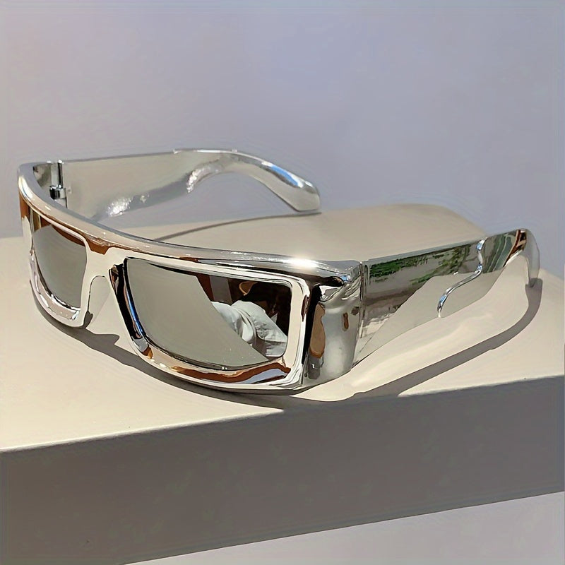 Trendy Unisex Fashion Glasses Silver Frame Reflective Mirror Lens for Cycling Outdoor Activities
