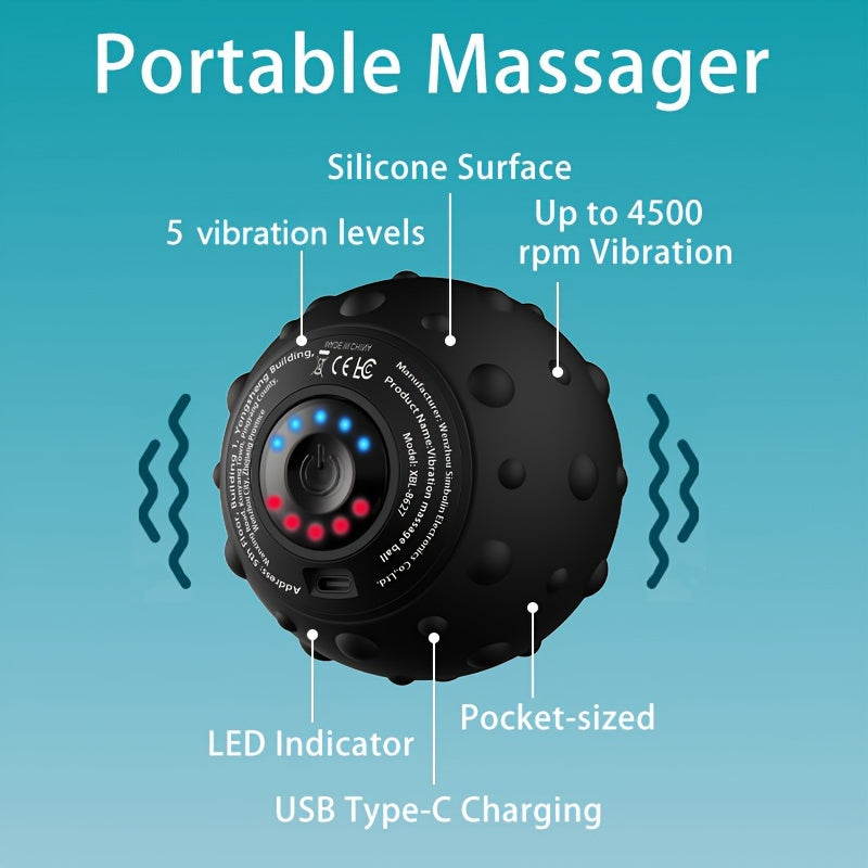 5 tezlikda yuqori intensiv vibratsiyaga ega qayta zaryadlanadigan massaj to'pi mushak va fitnes uchun, bo'yin umurtqasi, bel va oyoqni maqsad qiladi.