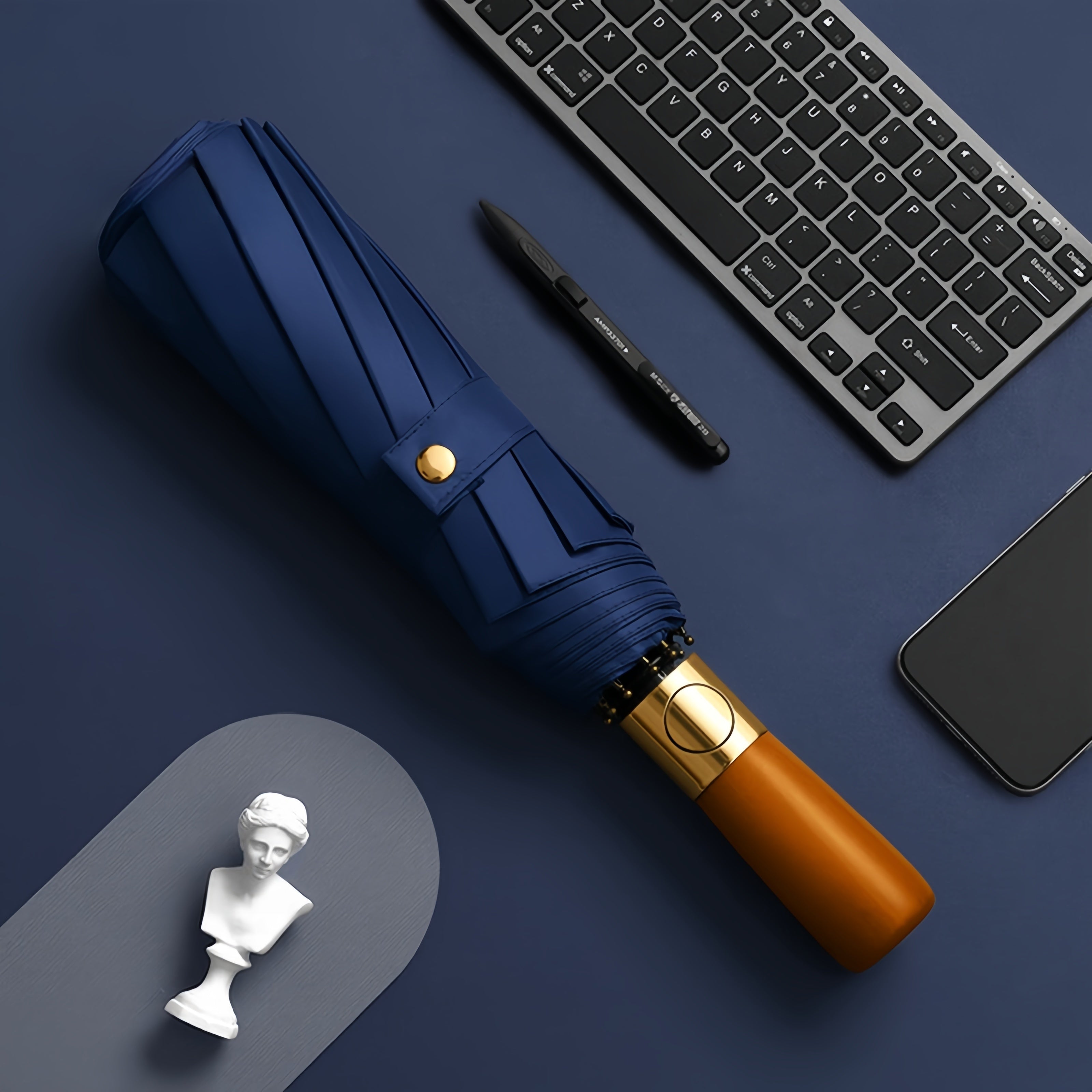 Large Wind-Resistant Business Umbrella with Wooden Handle and Automatic Open