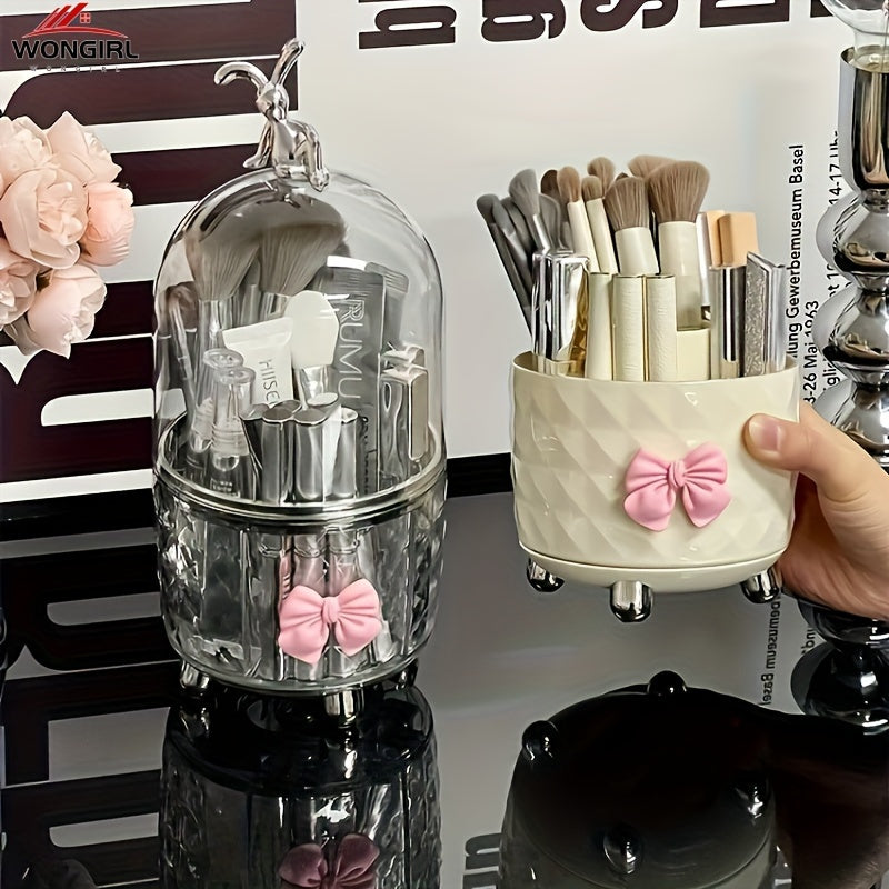 Clear Plastic Makeup Organizer with Dustproof Lid for Lipstick Brushes and Accessories