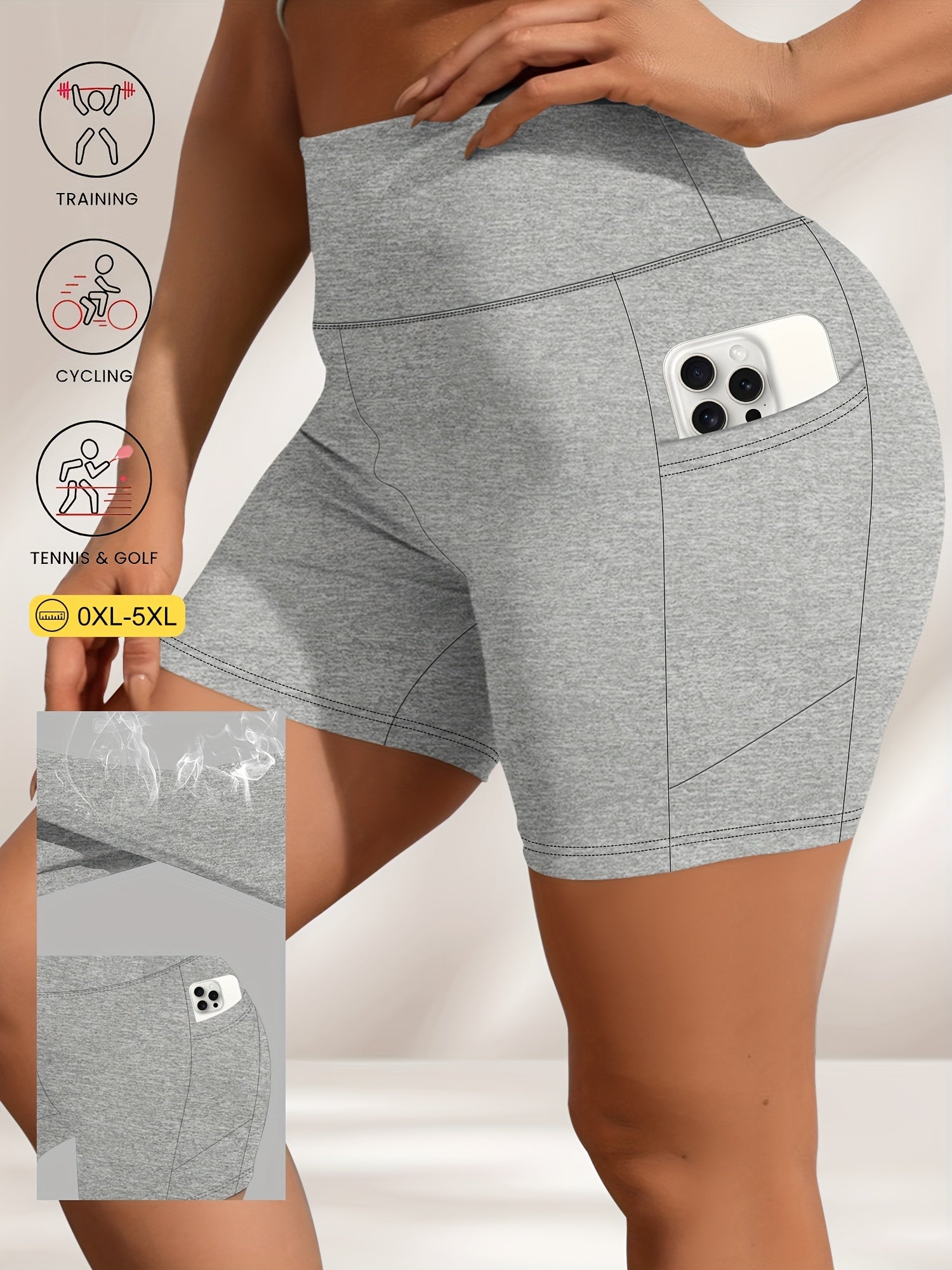 Plus-Size ayollar uchun yuqori belli, popo ko'taruvchi shortlar, bir rangli yozgi shakllantiruvchi kiyim