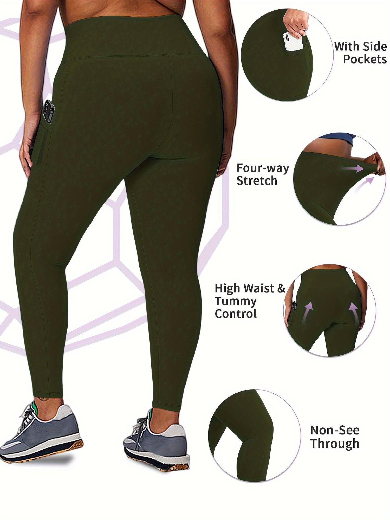 Women High-Waist Yoga Leggings with Pockets Black Slim Fit Tummy Control