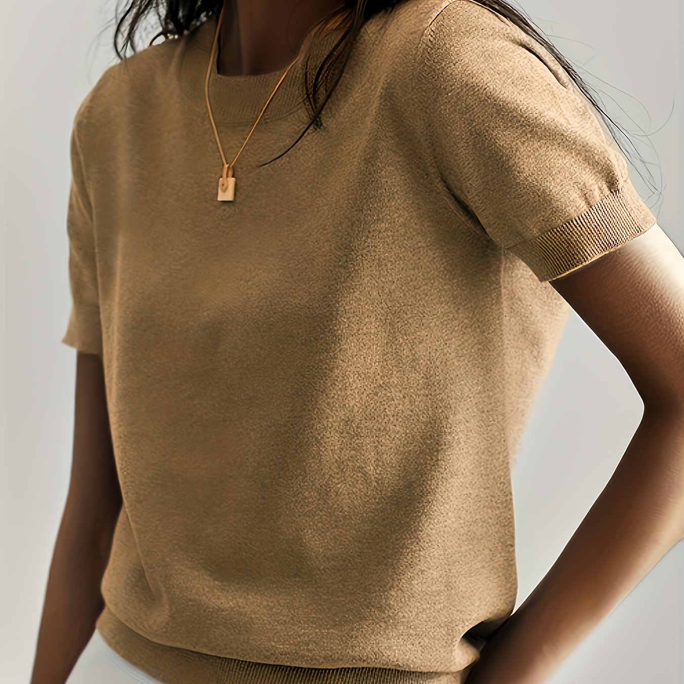 Women's Crew Neck Sweater Short Sleeve Casual Spring Summer Solid Knit Fabric