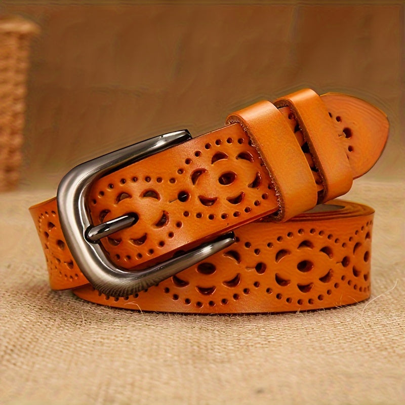 Женский винтажный пояс с вырезами и пряжкой-пуговицей для классических джинсов