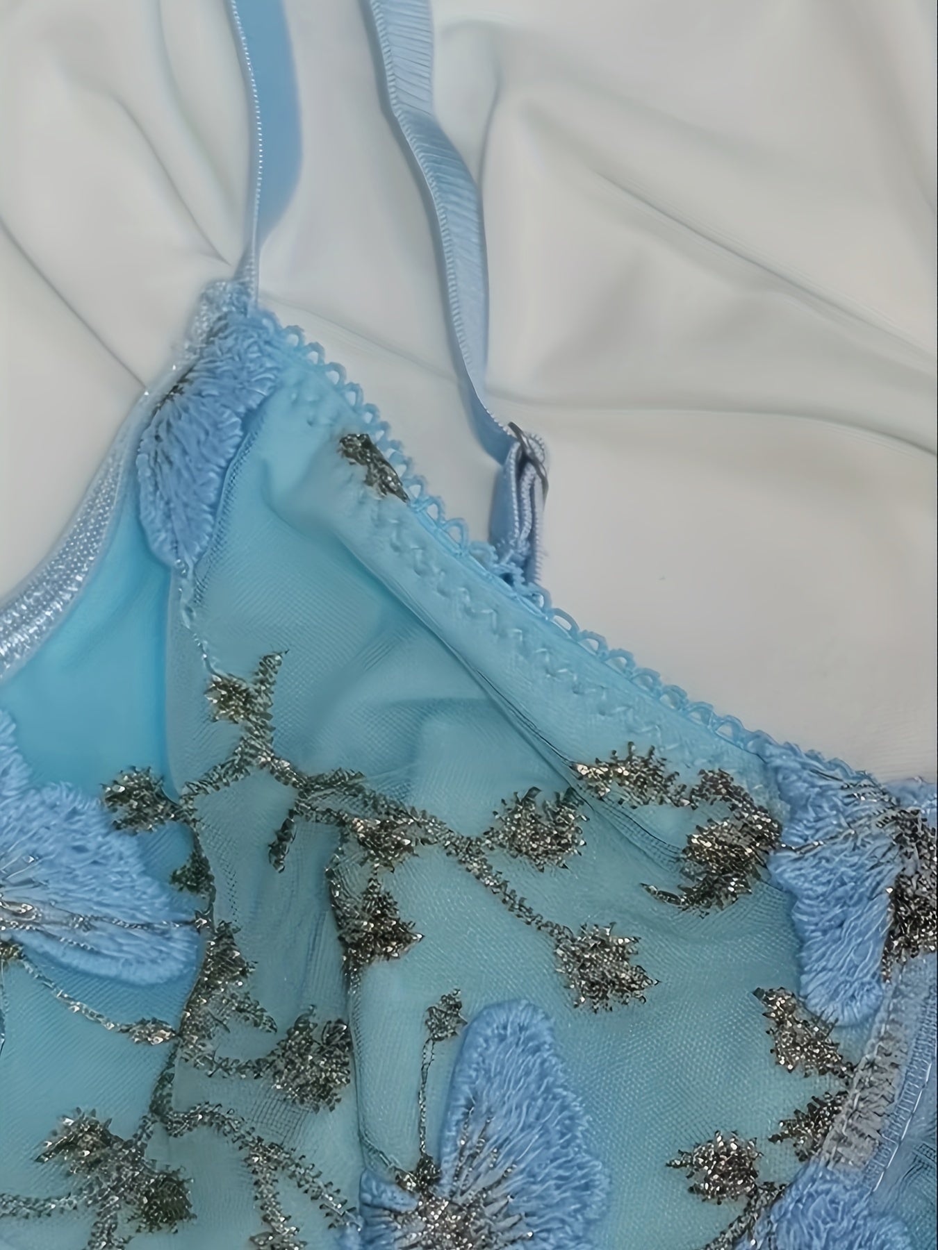 Women’s Sheer Mesh Embroidered Butterfly Bra Top with Steel Ring Detail