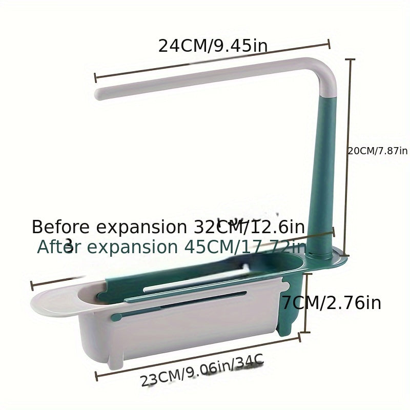 Organizador de fregadero de cocina de plástico con cesta de drenaje ajustable y soporte para paños