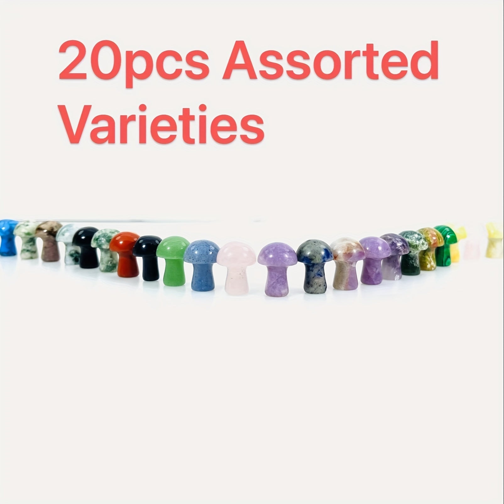 Juego de 20 cuentas de cristal artificial mini setas talladas a mano, gemas falsas para decoración del hogar