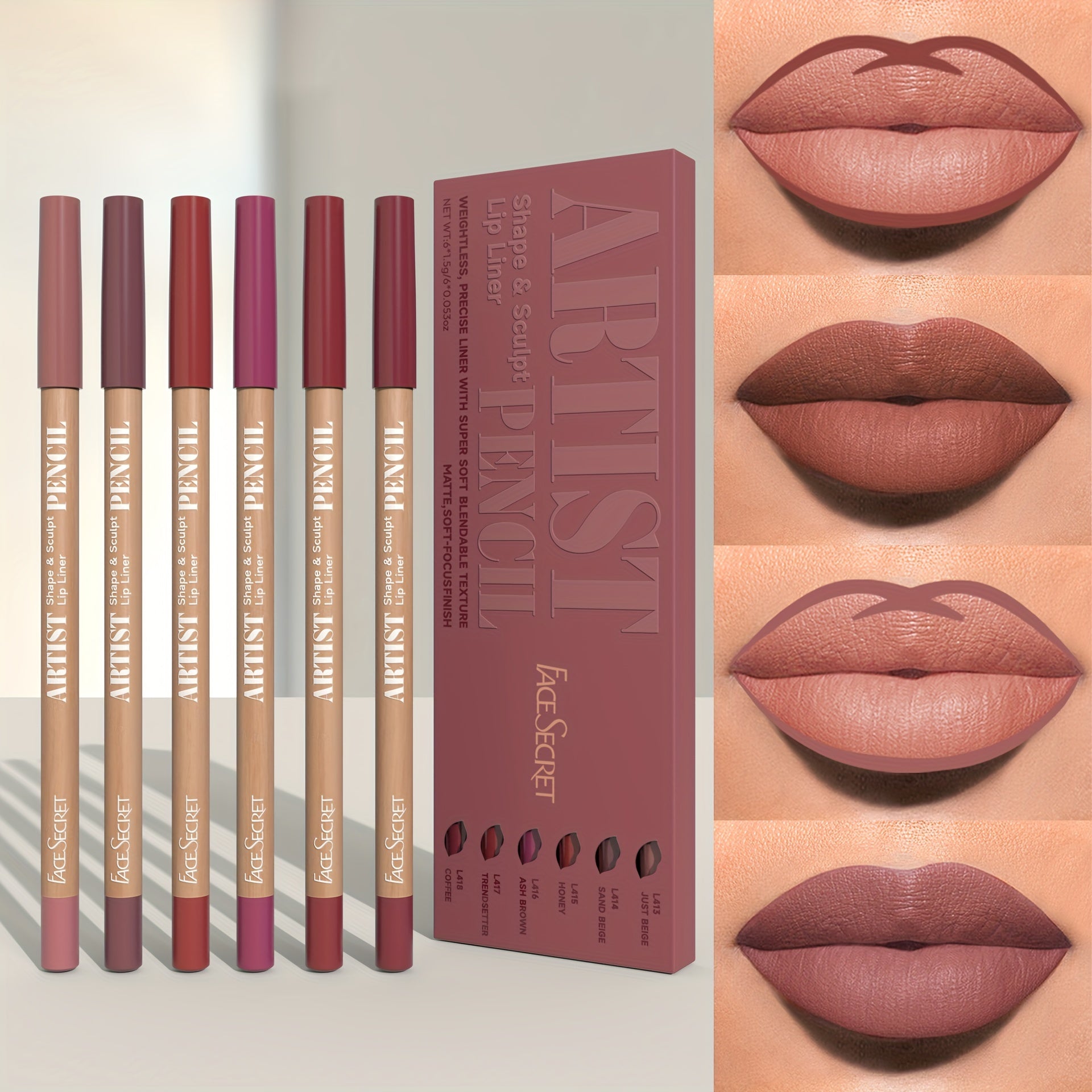 6-Piece Nude Waterproof Matte Lip Liner Set Long-Lasting Easy Application