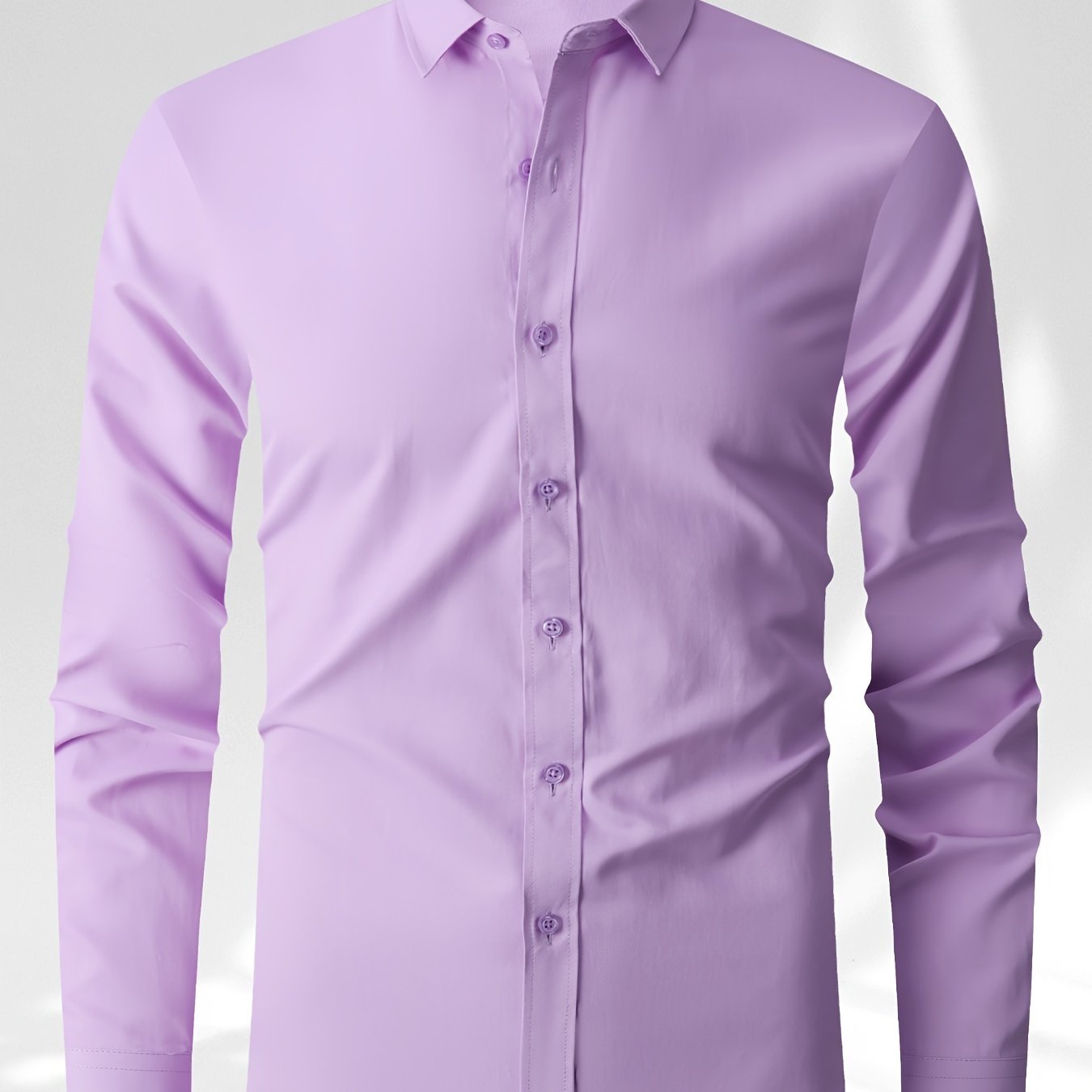 Men's Solid Color Long Sleeve Dress Shirt for Business Casual Spring