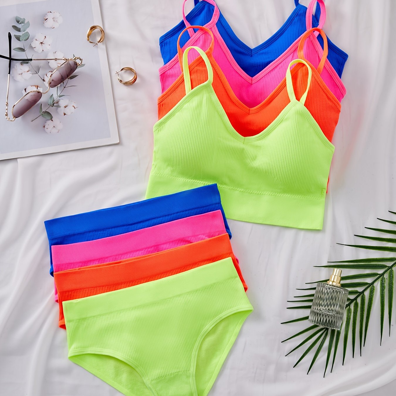 4-комплект сексуального нижнего белья, цветной топ-камисоль и трусики, женское нижнее белье