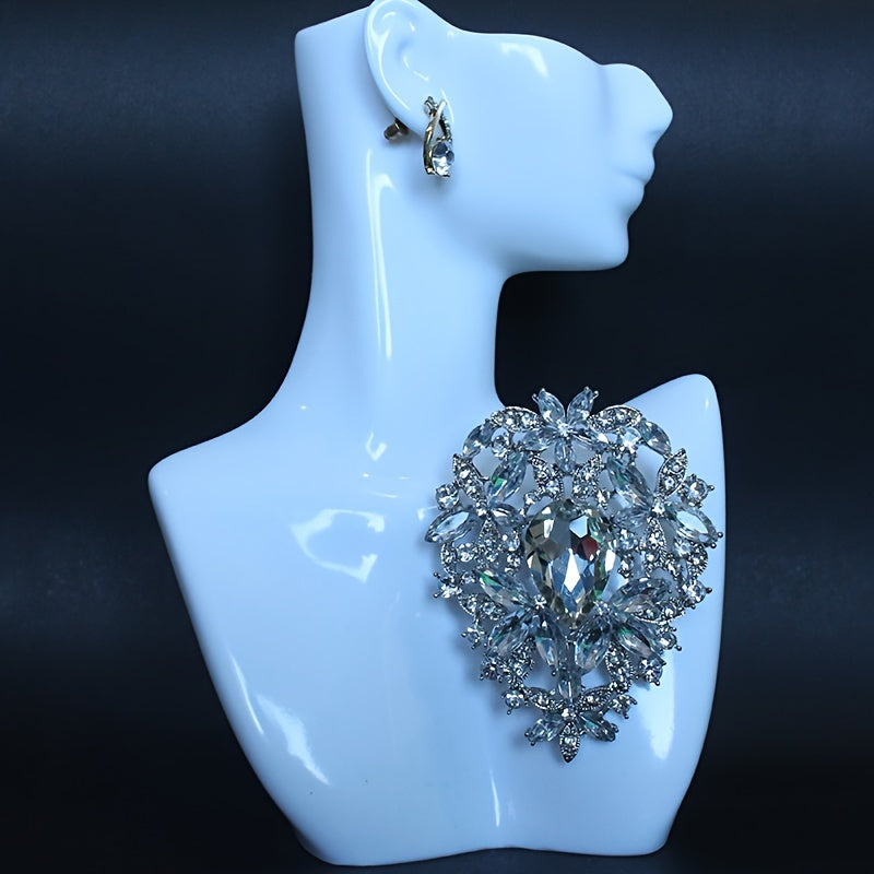 Large Crystal Glass Brooch Elegant Pin for Dresses and Sweaters