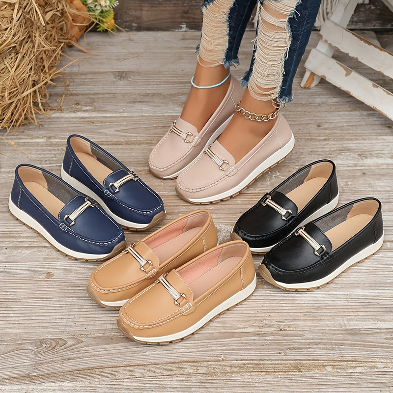 Women's Slip-On Loafers Faux Leather Casual TPR Sole Round Toe Autumn Shoes