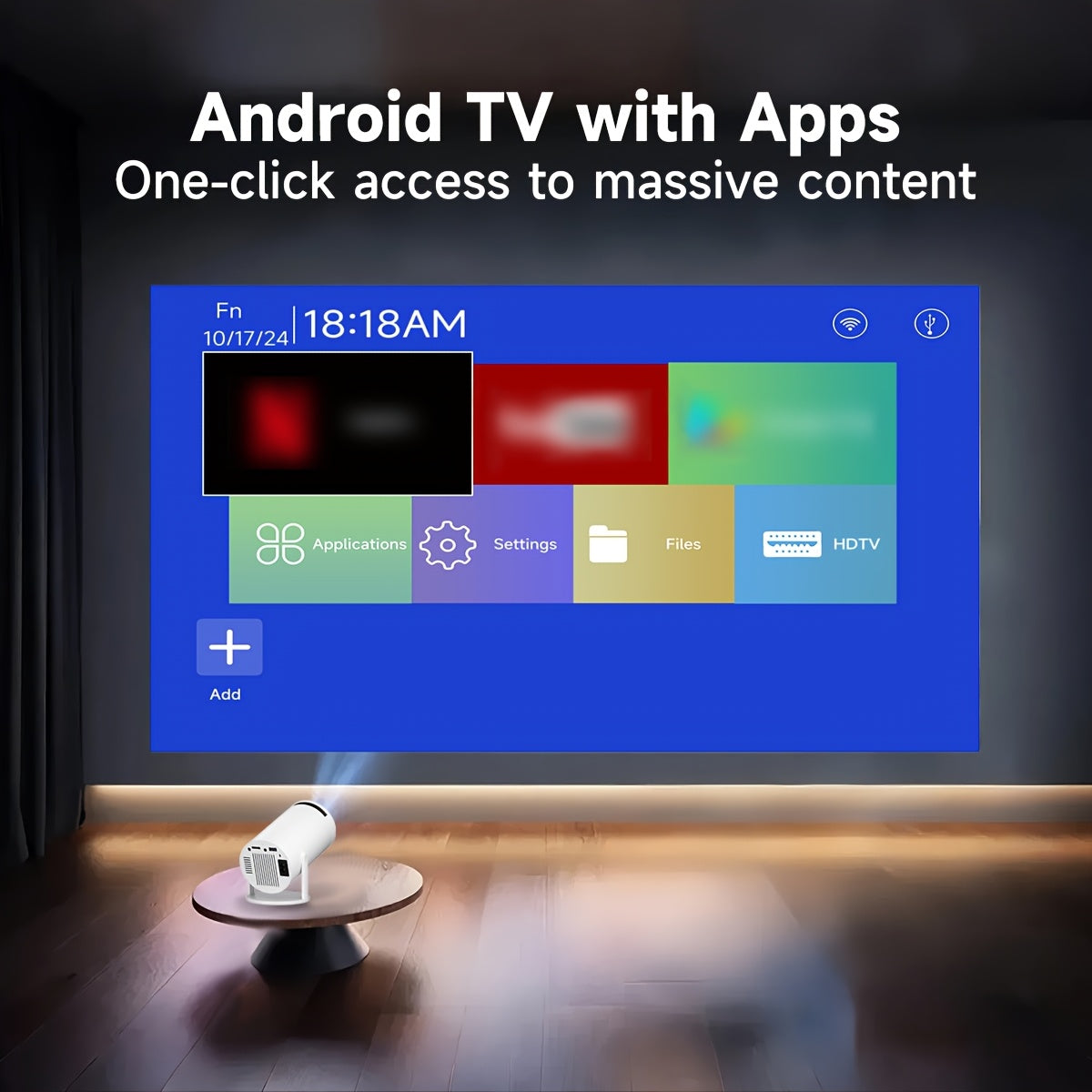 Mini Video Projector with Android TV, 1080P Support, WiFi6, Auto Focus