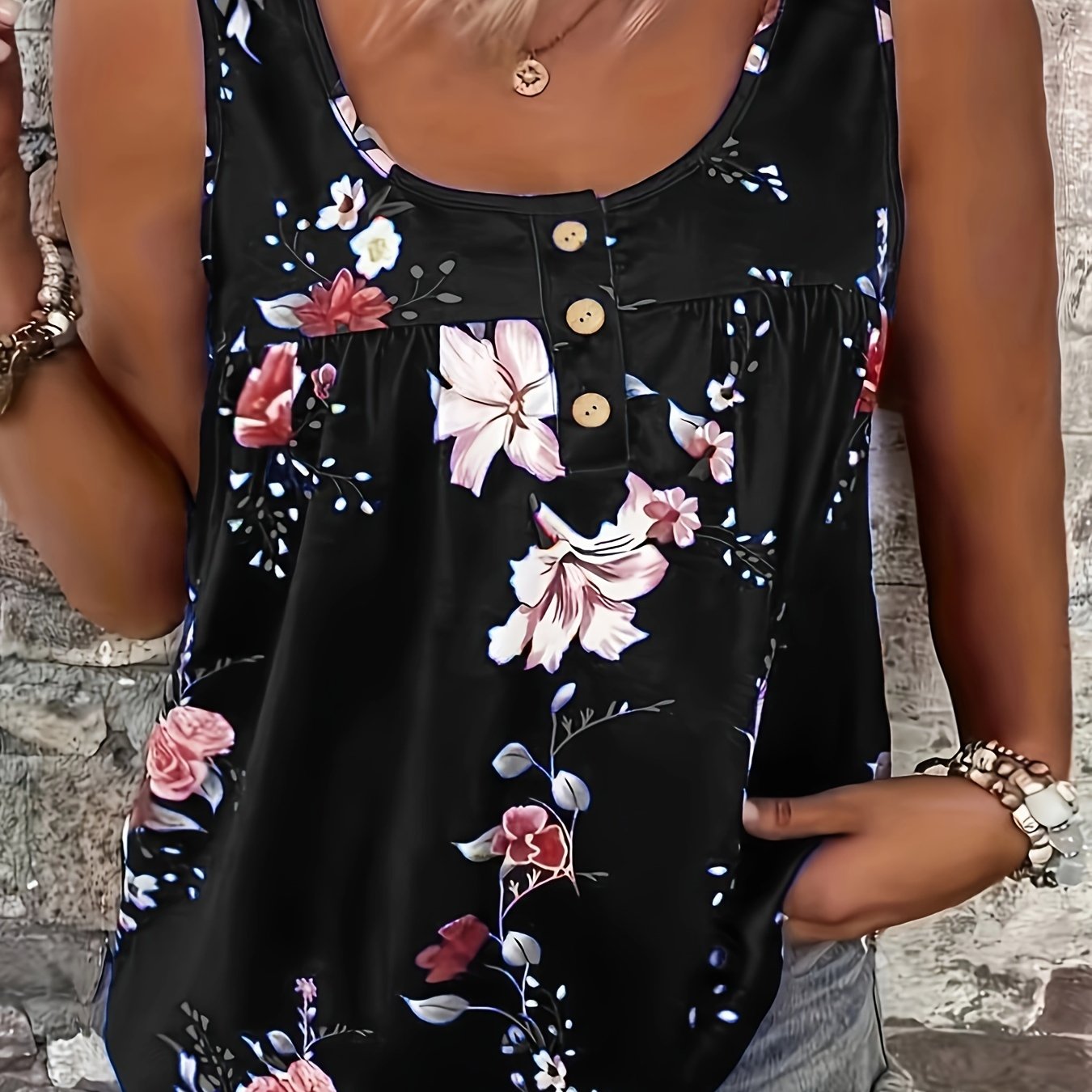Plus Size Floral Print Tank Top Sleeveless Summer Casual Women