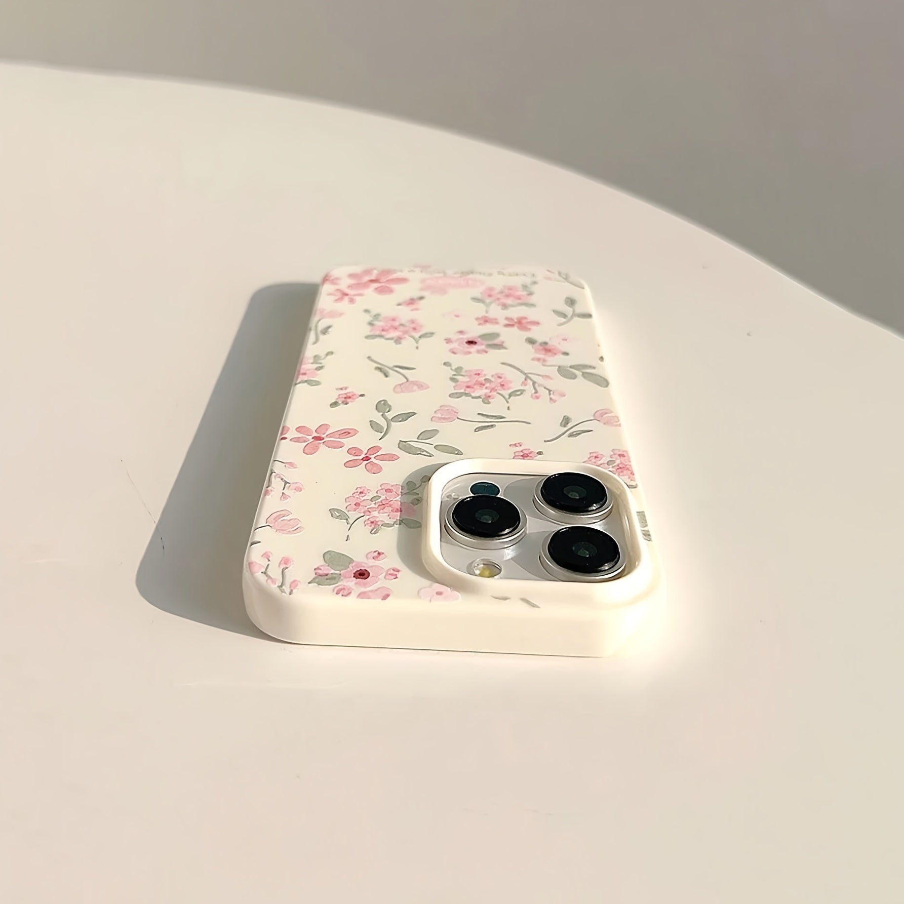 Pink Flower Green Leaf Frosted TPU Phone Case for iPhone Full Protection