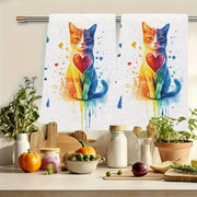 Ultra-Soft Kitchen Towels with Cat and Rainbow Hearts, Absorbent, 40x60 cm